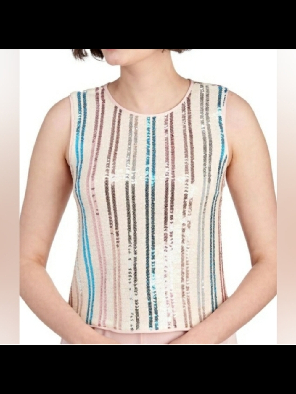 RACHEL Rachel Roy Sequin Vertical Stripe Tank Top - Pink, Blue, Brown